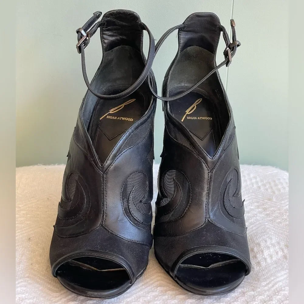 B Brian Atwood Black Booties Sz 7.5 - Picture 6 of 12